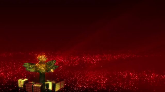Magical Growing Christmas Tree with loop section between 17:00-26:00. Tree at left, copy space on right. Red version. In 4K and HD.