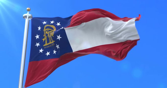 Flag of american state of Georgia, region of the United States, waving at wind - loop