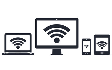 Modern digital devices with wifi internet symbol