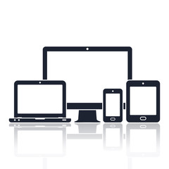 Digital devices icons. Smart phone, tablet, laptop and computer monitor. Vector illustration of responsive web design.