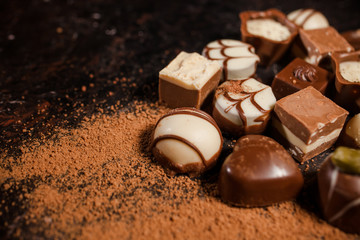 chocolates dark and milk chocolate, Chocolate Truffle black background