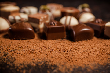 variety of chocolates dark and milk chocolate, Chocolate Truffle black background