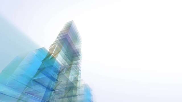Abstract architecture. Loop section between 11:00-31:00 so you can extend or shorten duration. Modern urban city motion background with copy space. Camera moves through transparent buildings.