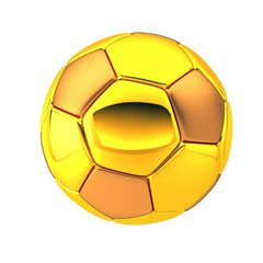 3D Illustration Of Gold Football And Soccer Ball 12 Patches are made from Gold material. Isolated on white background.