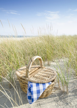 Picnic basket on beach