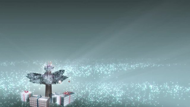 Magical Growing Christmas Tree with loop section between 17:00-26:00. Tree at left, copy space on right. Silver version. In 4K and HD.