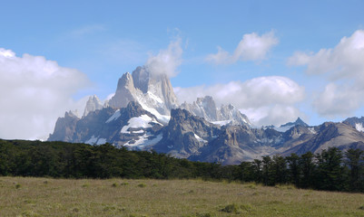 Distant views of Mount Fitz Roy near El Chalten Patagonia Argentina