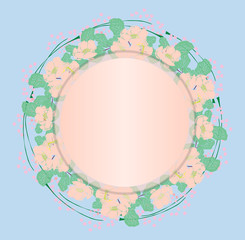 wreath of gently pink peonies and green leaves
