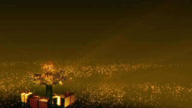 Magical Growing Christmas Tree with loop section between 17:00-26:00. Tree at left, Merry Christmas text at right. Gold version. In 4K and HD.
