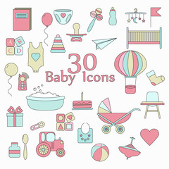 Big web icon  set. Baby, toy, feed and care.