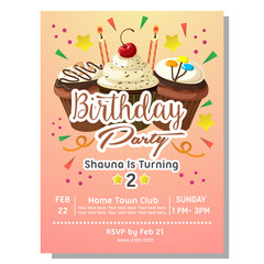 2nd birthday party invitation card with chocolate cupcake