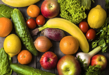 Assortment of fresh fruits and vegetables