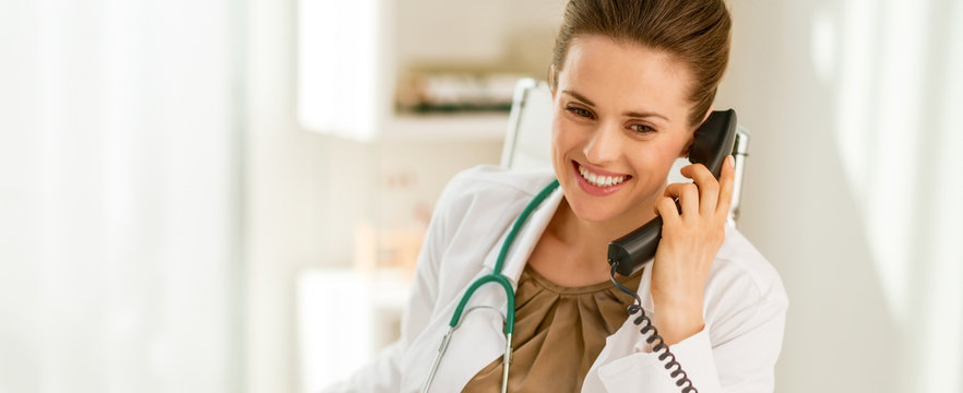 Happy Doctor Woman Talking Phone
