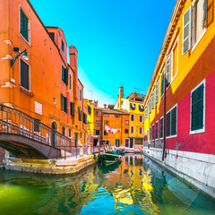 Venice cityscape, buildings, water canal and bridge. Italy