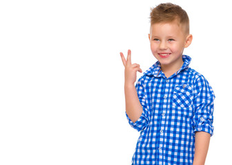Little boy gestures with his hands.