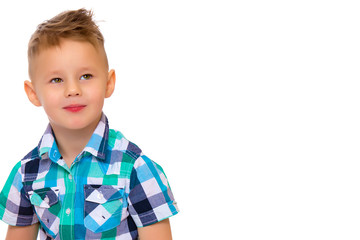 Portrait of little boy close-up, isolated.