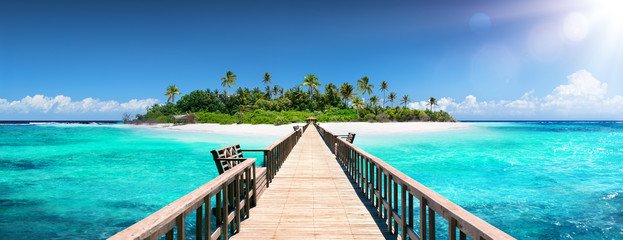 Tropical Destination - Maldives - Pier For Paradise Island
 - obrazy, fototapety, plakaty