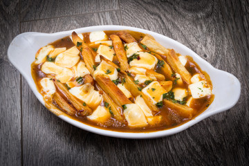 restaurant delicious poutine meal on table