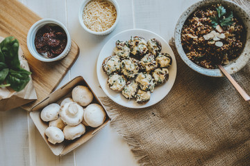 Tuscan Stuffed Mushrooms with sun-dried tomato and spinnach