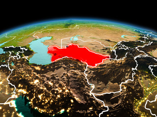 Turkmenistan on planet Earth in space