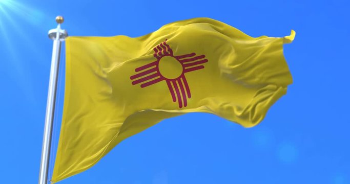 Flag of american state of New Mexico, region of the United States, waving at wind - loop