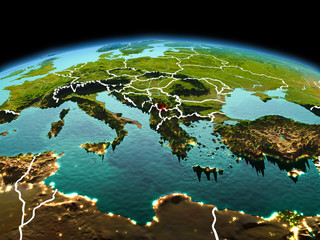 Fototapeta premium Kosovo on planet Earth in space