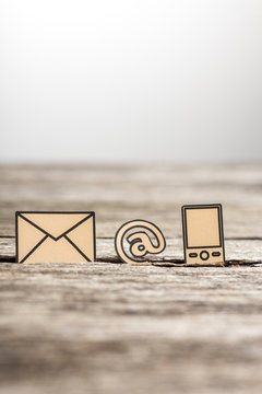 Contact and communication icons, telephone, at sign and mail