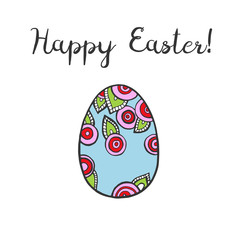 Happy Easter lettering for greeting card. Hand draw text happy holiday card with colorful egg. Vector illustration.