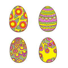 Happy Easter.Set of Easter eggs with different texture on a white background.Spring holiday. Vector Illustration. Hand draw style for your web design.