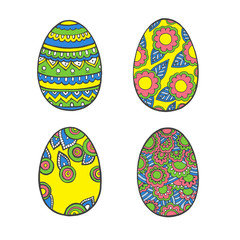 Happy Easter.Set of Easter eggs with different texture on a white background.Spring holiday. Vector Illustration. Hand draw style for your web design.