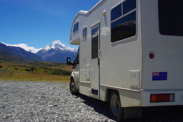 Motorhome in New Zealand at Aoraki/Mt Cook