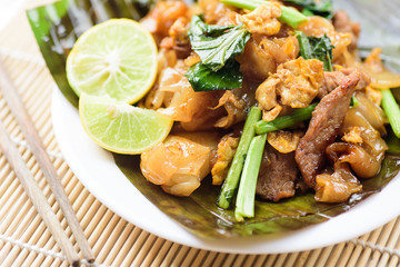 Thai food, stir fried rice noodles in soy sauce (Pad See Ew)