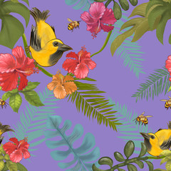 Illustration of colorful flower with birds