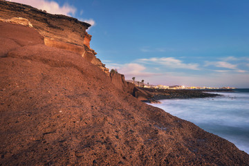 Las Americas coastline at dusk in Tenerife, Canary islands, Spain.