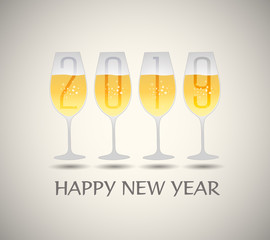 Happy new year 2019 with champagne glasses