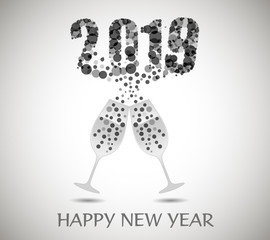 Happy new year 2019 with champagne glasses