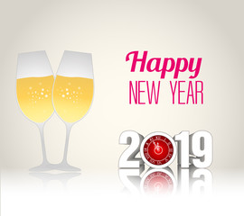 Happy new year 2019 with champagne glasses