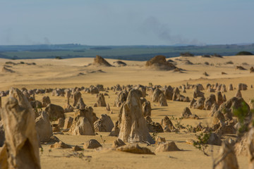 View of land at Pinnacles Desert in Western Australia. Landmark for traveler.