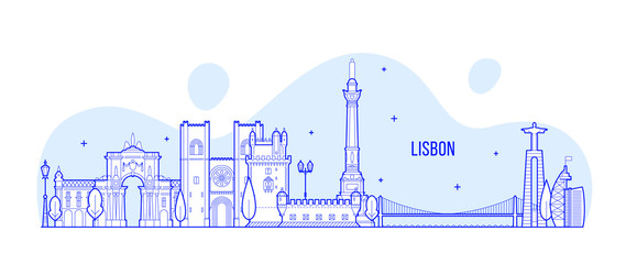 Lisbon skyline, Portugal city buildings vector