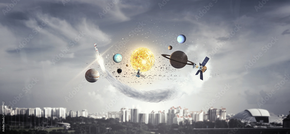 Canvas Prints system of planets . mixed media