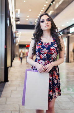 portrait of the beautiful young woman with shopping bags