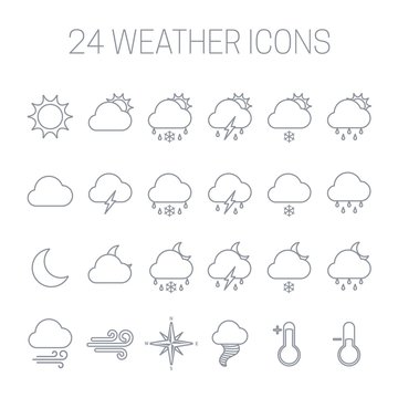 Set of linear weather icons. 