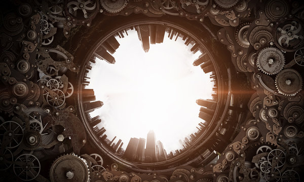 Metal gear mechanism. Mixed media