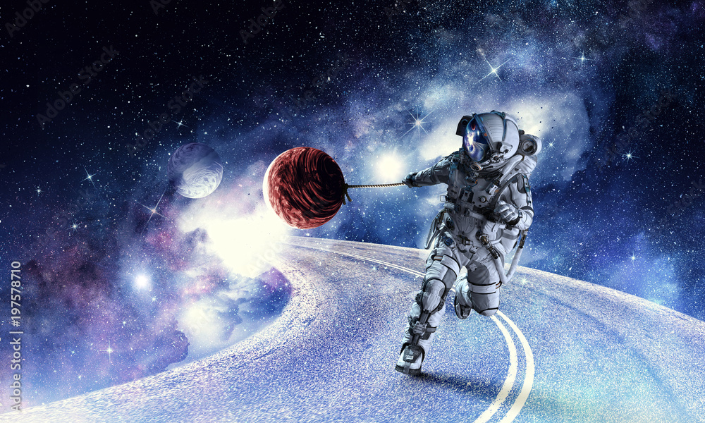 Canvas Prints fantasy image with spaceman catch planet. mixed media