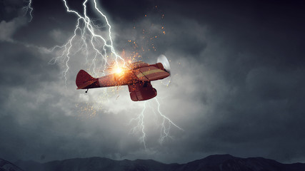 Danger of airplane crash. Mixed media