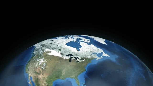 Zooming through space to a location in North America animation - North Pole- Image Courtesy of NASA