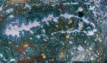 Marble abstract acrylic background. Nature blue and green marbling artwork texture. Gold and silver glitter.