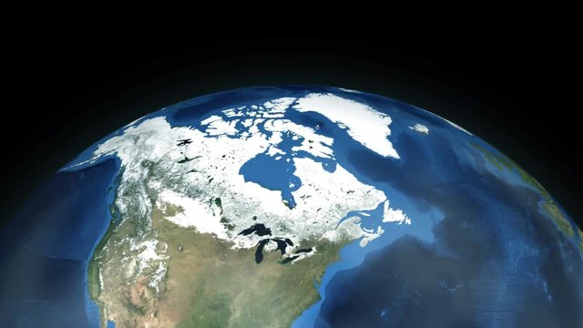 Zooming through space to a location in North America animation - Baffin Bay - Image Courtesy of NASA