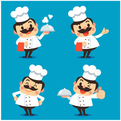 Vector set of male chef character in different actions