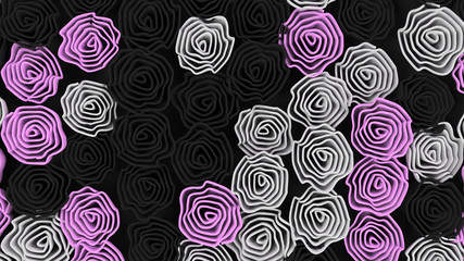 Pattern from black, white and purple flowers